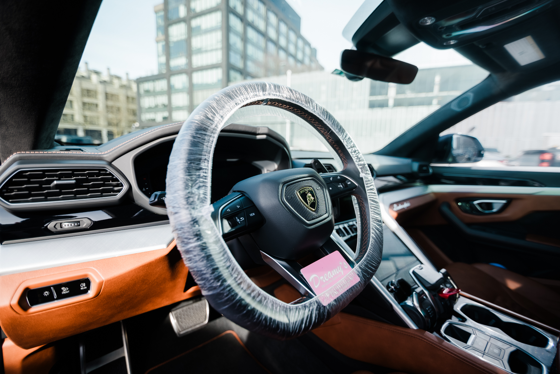 Lamborghini Urus interior with Dreamy's protective steering wheel cover